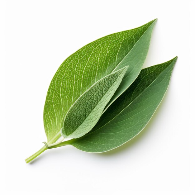 Isolated of a Green Multi Lobed Sage Leaf on White Leaf Decoration on White Background