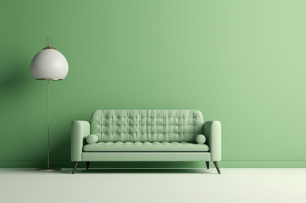 Isolated green sofa on a solid color copyspace background Generative AI