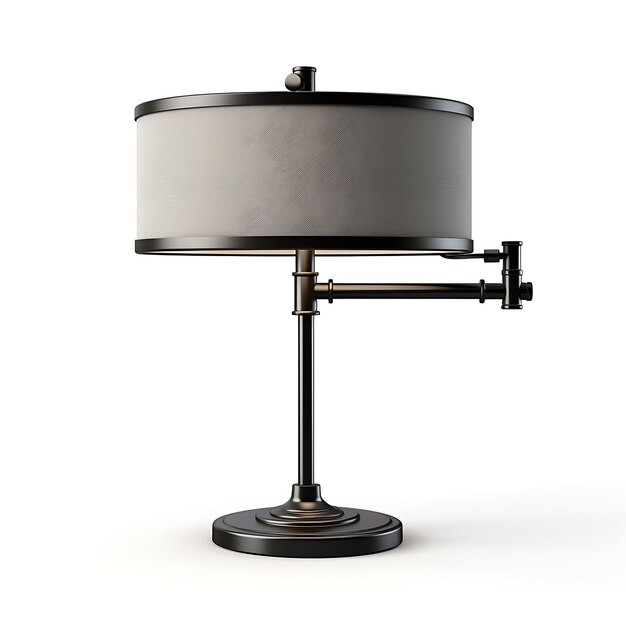 Photo isolated of gunmetal swing arm with contemporary table lamp drum shade c content creator podcast