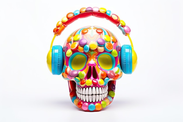 Isolated Halloween skull candy in multiple colors on a white background