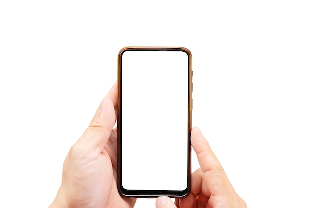 Изолированные руки и смартфон на белом фоне