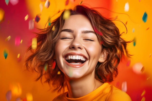 Isolated happy smiling young woman on colorful background