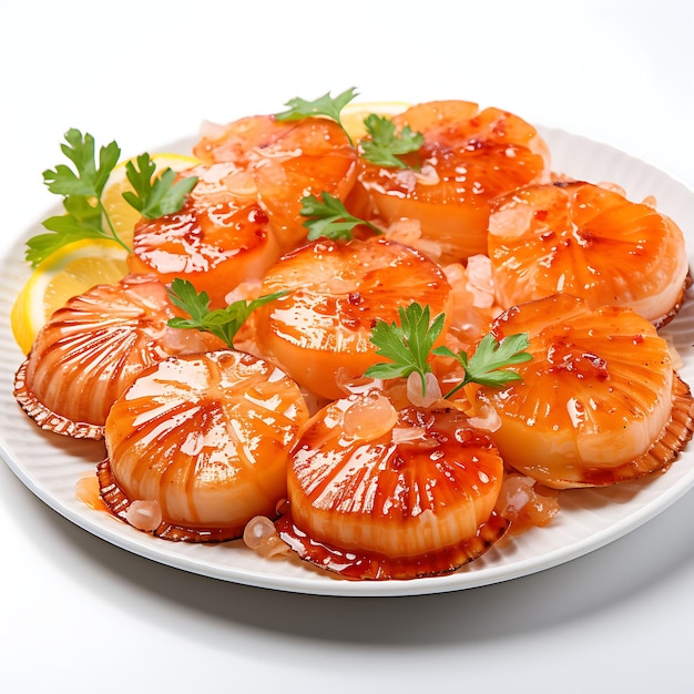 Isolated of Hokkaido Scallops Showcasing Their Delicate Text On White Background Photoshoot