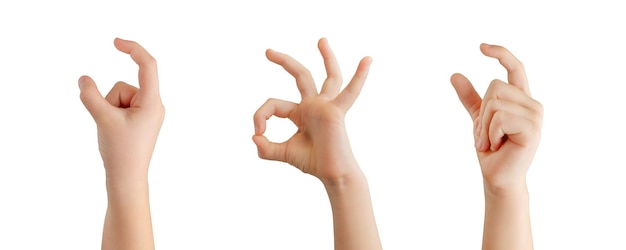 Isolated holding hands with two finger and good perfect hand gestures on white background