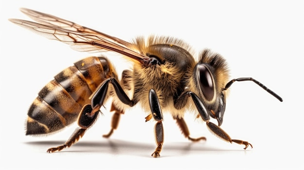 The isolated honey bee is walking on a transparent background Generative AI