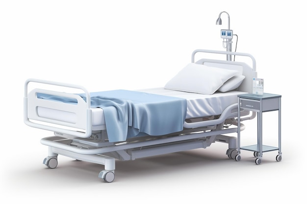 Изолированная больничная кровать на чистом белом фоне