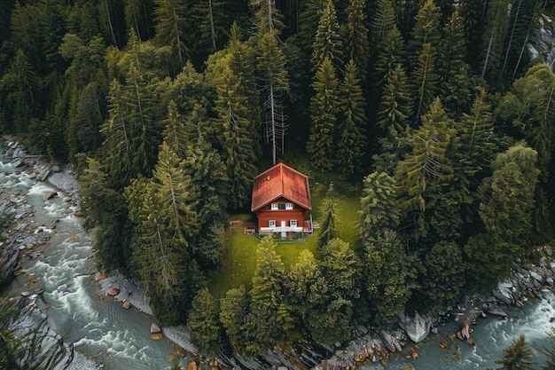 Photo isolated house near forest in swiss alps mountains