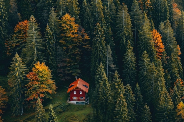 Isolated house near forest in Swiss Alps mountains