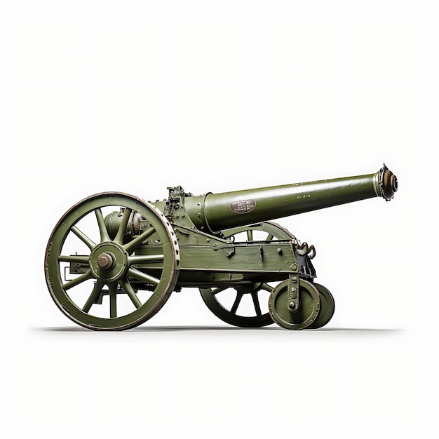 Isolated Howitzer Artillery Long Barrel Sage Green on White on White Background Military Concept