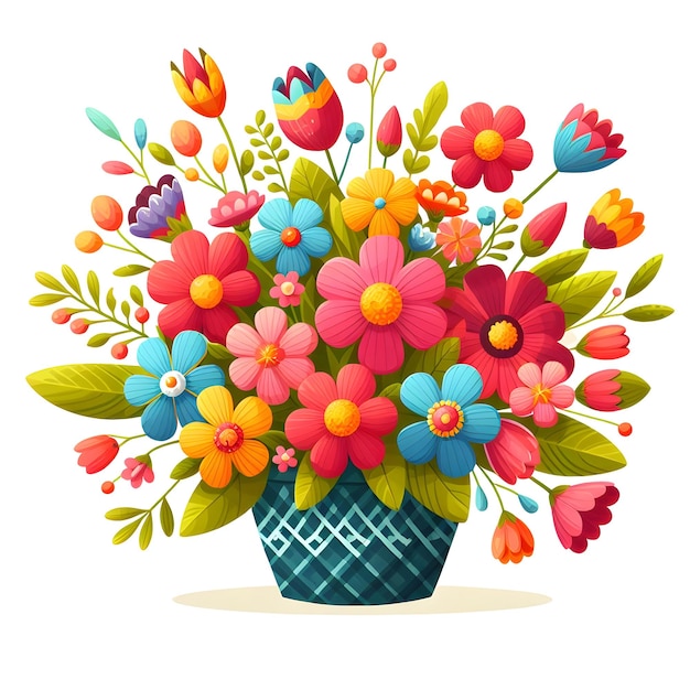 Isolated illustration of a bouquet of spring flowers in a vase