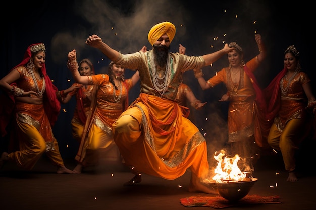 isolated illustration of lohri dance high quality