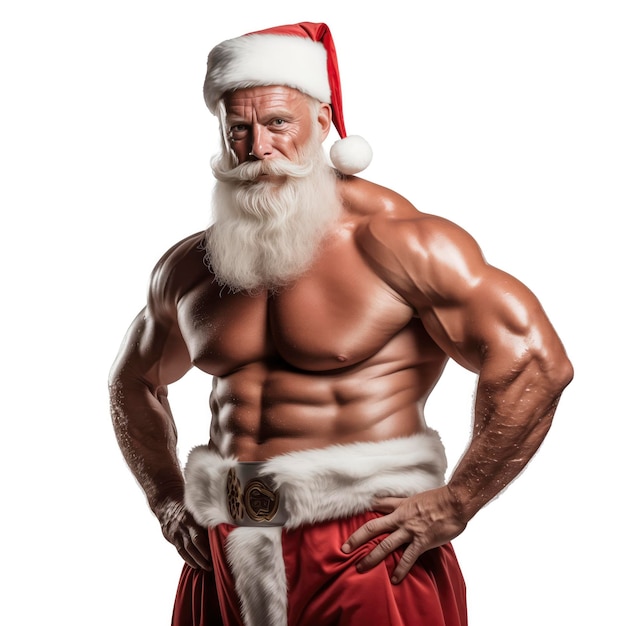 Photo isolated image of a bodybuilder santa