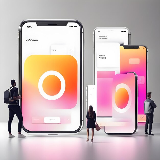 Photo isolated iphone app 3d mockup with gradient background