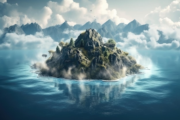 An isolated island in the midst of cloudy skies