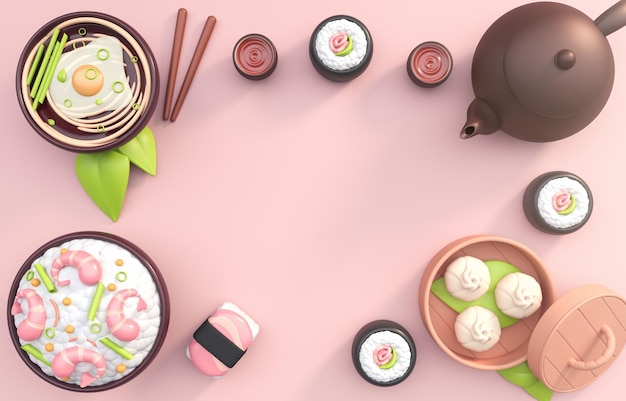 Isolated Japanese Food 3D Illustration