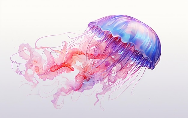 Isolated jelly fish on White Background Generative Ai