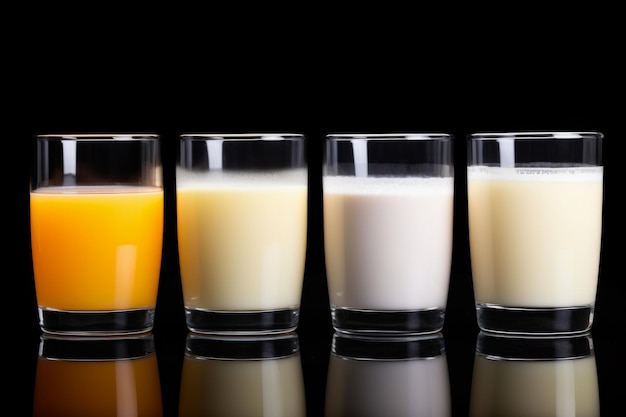 Isolated juice water and milk glasses with clipping path