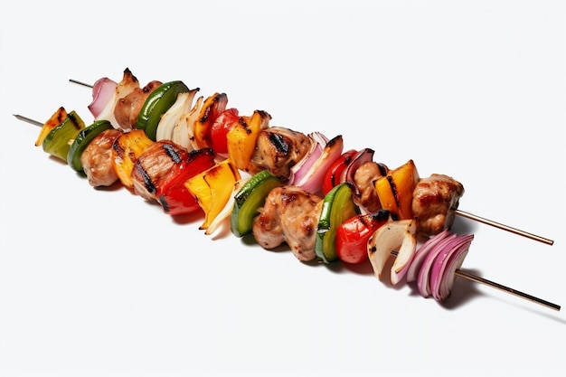 Isolated Kebab Skewer with Vegetables on White Background Generative AI