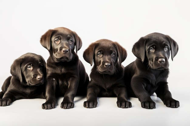 Isolated Labrador pups on a white backdrop