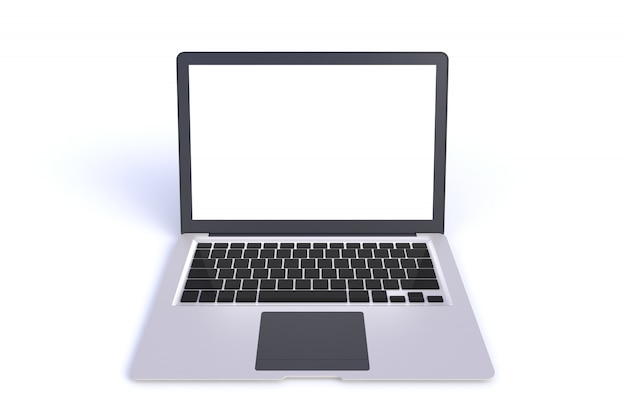 Isolated laptop with empty space on white background, 3D rendering