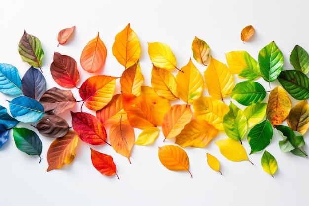 Isolated leaves Collection of multicolored fallen autumn leaves isolated on white background Falling