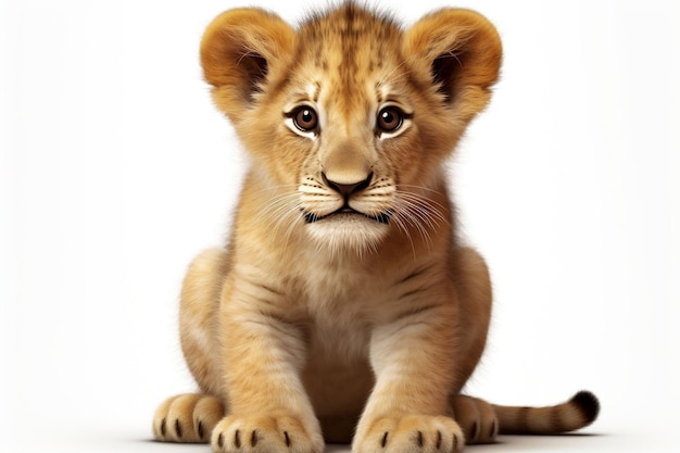 Isolated Lion Cub on White Background Generative AI