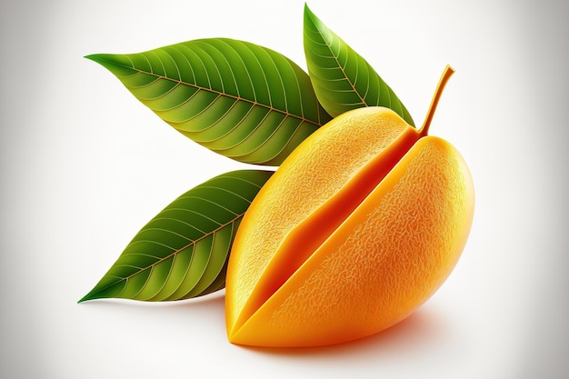 Photo isolated mango slice with leaves on a white background
