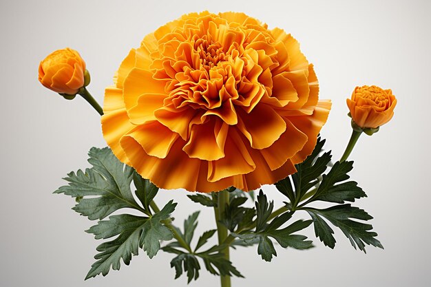 Photo isolated marigold flower on white background realistic image