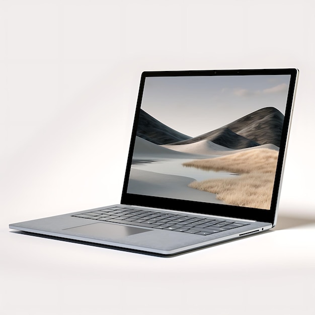 Foto isolato da microsoft surface laptop 4 visualizzazione diagonale catturando l'elegante sullo sfondo bianco pulito