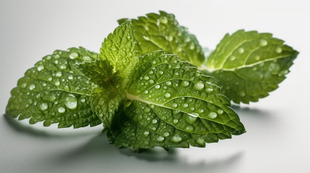 Isolated Mint Leaves on White Background with Visible Details Freshness and Herbal Beauty