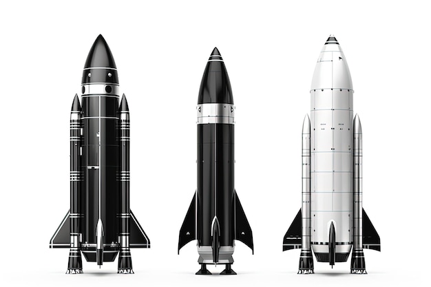 다단계 우주 로켓 의 고립 된 모델 흑백