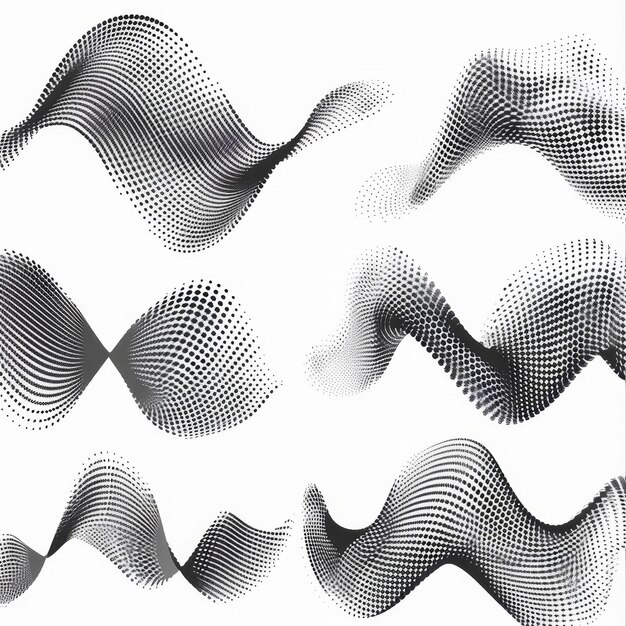 Photo isolated modern symbols of abstract liquid shapes halftone graphic symbols of dots waves wave dotted halftone creative shape abstract