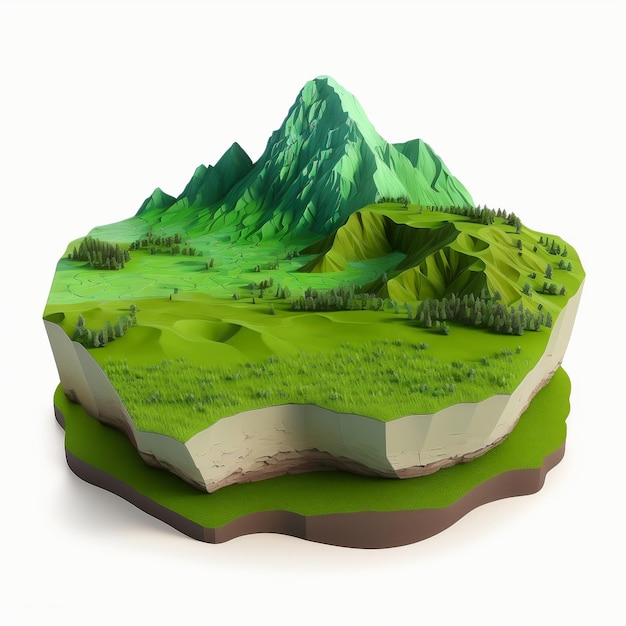 고립된 산지 녹색 들판 지구의 조각 생성 AI