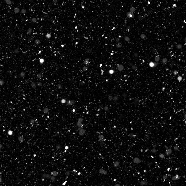 Isolated natural white snow texture effect on black night background