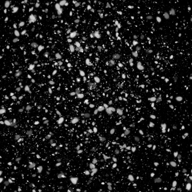 Isolated natural white snow texture effect on black night background