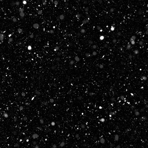 Isolated natural white snow texture effect on black night background