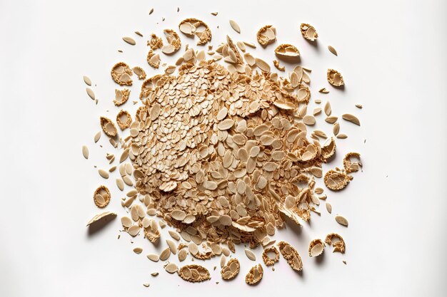 Isolated oat flakes on a white background a top view