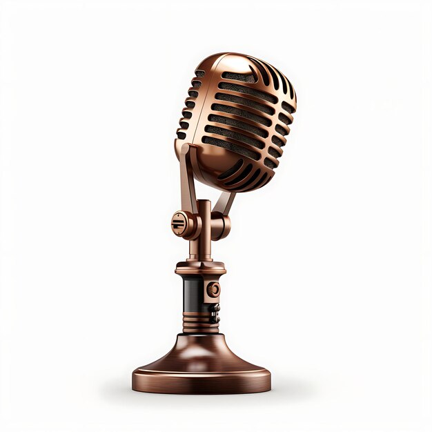 Isolated of Bronze Swing Arm met Dynamic Microphone Cardioid Bronze Mic Content Creator PodCast