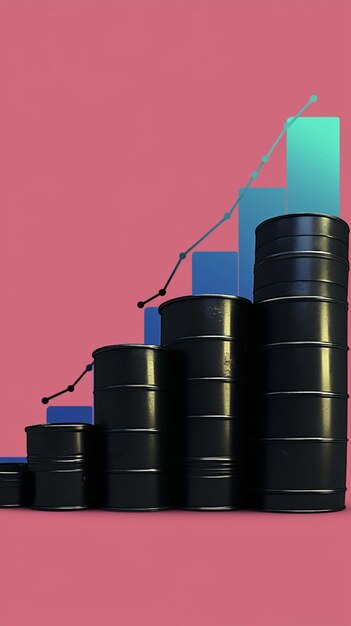 Photo isolated oil drum with bar chart symbolizing price surge vertical mobile wallpaper