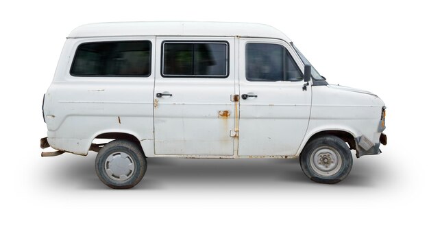 Isolated Old White Van Clipping Path Included