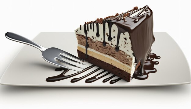 写真 フォークで覆われたチョコレートケーキのスライス