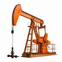 Photo isolated orange oil pump jack on a white background depicting industrial equipment for fossil fuel e