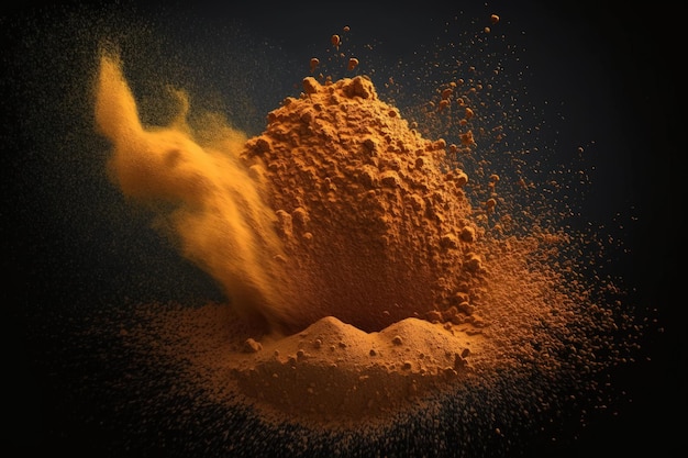 Isolated orange powder on a dark background