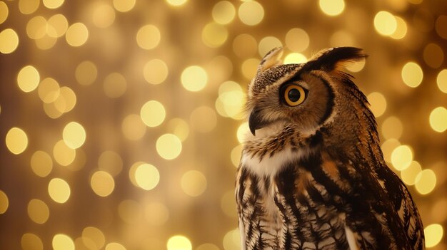 Isolated owl and yellow lights in the background Wallpaper