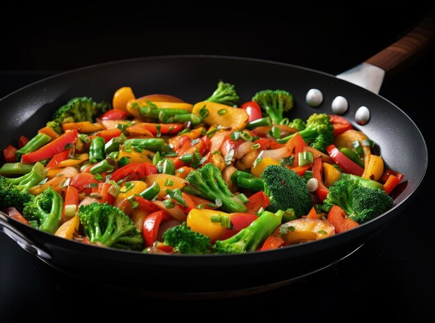 Photo isolated pan of stir fried vegetables on white