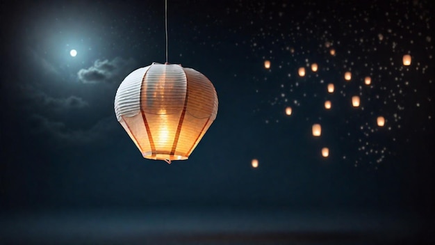 Isolated paper lantern flying in air