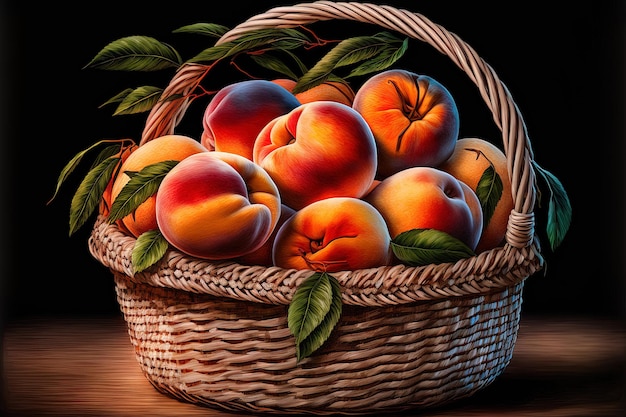 Isolated peaches in a basket