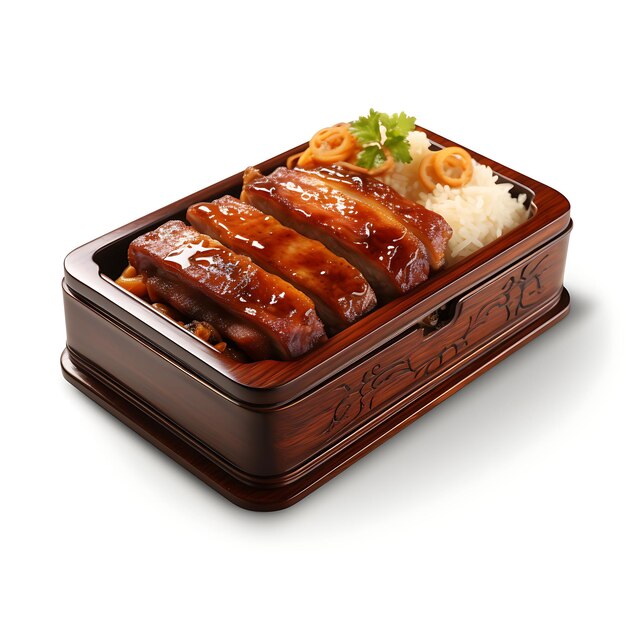 Isolated of peking duck with a lacquered wood food box made of lacquered on white background clean