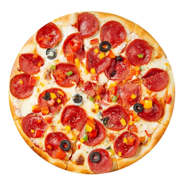 Isolated pepperoni pizza with bell pepper