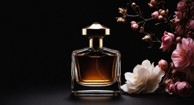 Photo an isolated perfume bottle over black background